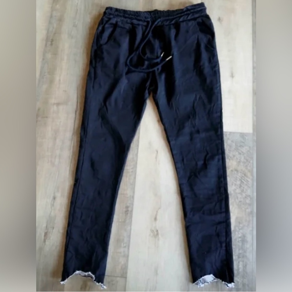 Fringe Hem Crinkle Jogger black